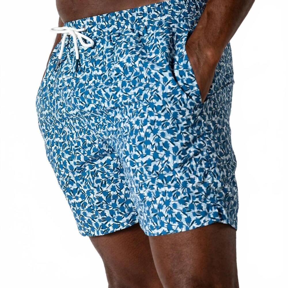NEW DUCK HEAD men's sailport printed swim short in shadow blue
